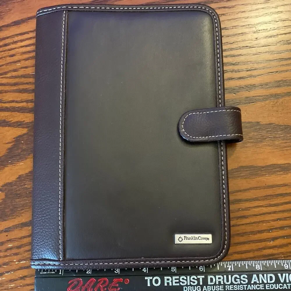 FRANKLIN COVEY Day One Dark Brown Faux Leather Organizer Planner Binder Vintage